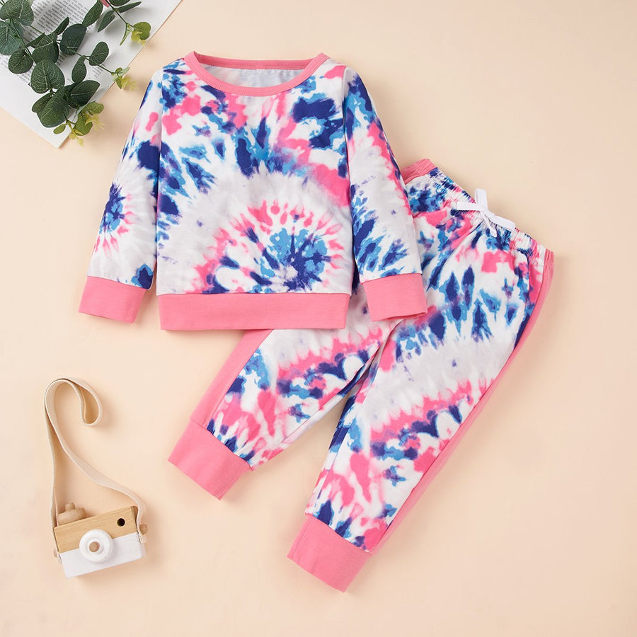 2-piece Baby / Toddler Girl Tie-dye Colorful Casual Pullover and Pants Set