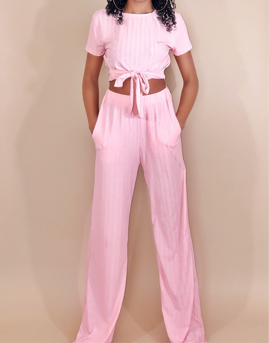 Tie Front Top & Wide Leg Pants